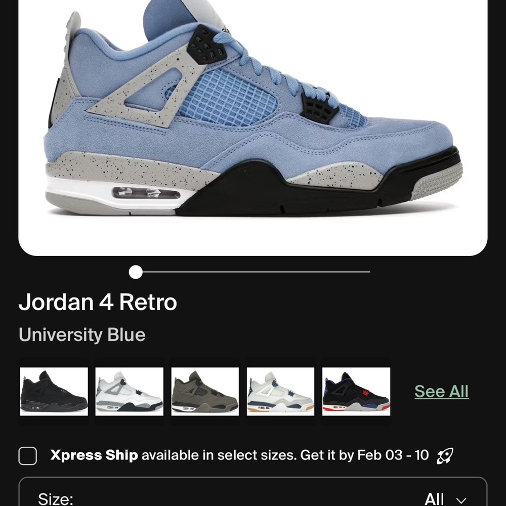 Jordan 4 Retro University Blue and Gray Sneakers